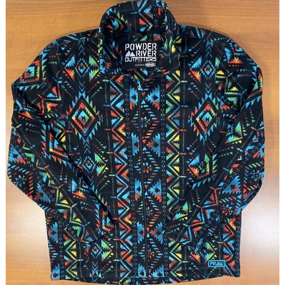 Powder River Outfitters Mens XL Fleece Jacket Aztec Southwestern Full Zip Black